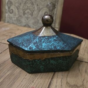Hexagonal Teal and Gold Decorative Box